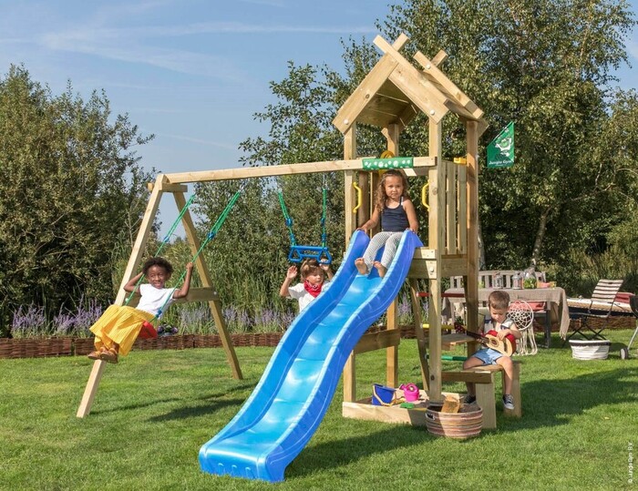 Jungle Gym Totem legetårn med rutsjebane & gyngestativ